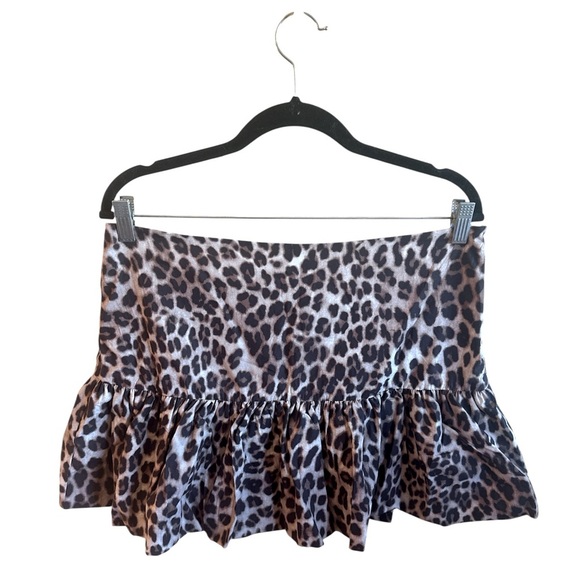 So Me Leopard Print Mini Skort Size XL Cream Black Brown Side Zipper Bubble Hem - Picture 3 of 13
